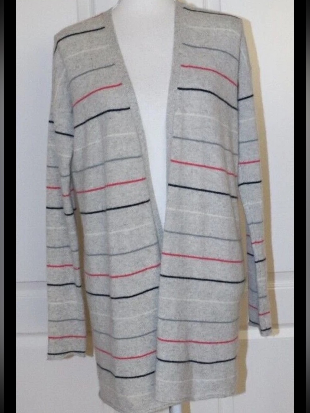 THEORY Orange Black Gray Striped Nela Cashmere Open Front Cardigan Sweater Small